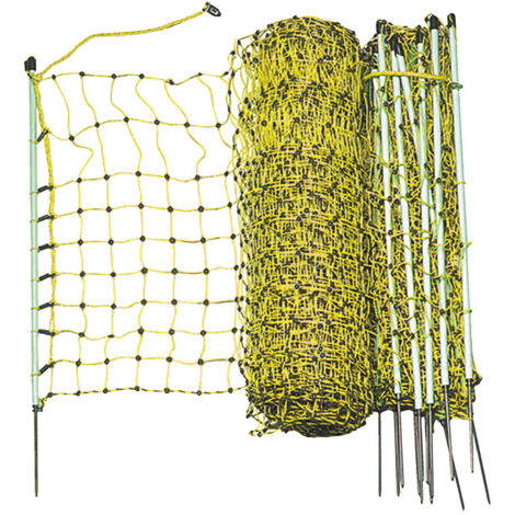 Beaumont – Filet électrifiable pour lapins 50m – Hauteur 0,65m – 15 piquets – Espacement des mailles 5,9cm – Couleur jaune