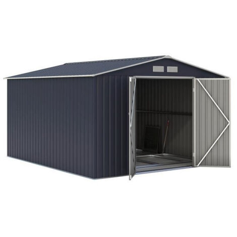 Abri de jardin métal 8,84m² – 2 portes battantes – Acier galvanisé anti-corrosion – Dimensions 2,77m x 3,19m x 2,02m