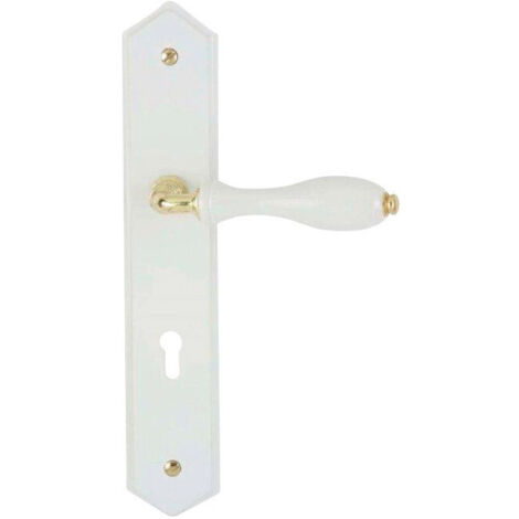 Poignée de porte d'entrée à cylindre rustique blanche – Entraxe 195 mm – Pour porte de 40 mm – Longueur 139 mm – Dt 2000