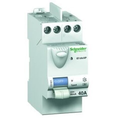 Schneider Electric – Interrupteur différentiel 2P 40A Type A 30mA – Protection circuits domestiques – Installation peignable par le bas – Détection défauts courant continu