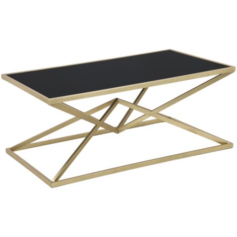 Table basse Piramide métal doré verre noir design luxe (1/5)