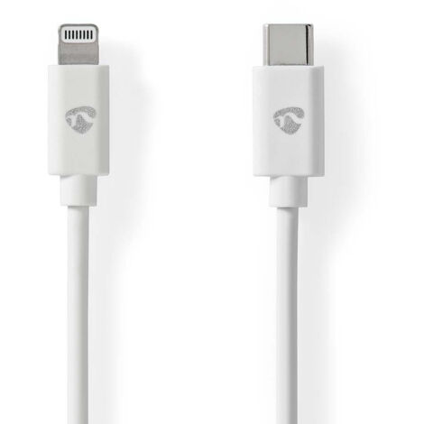 Cable lightning usb 20 apple lightning 8 broches usb c male 480 mbps nickele 200 m rond pvc blanc etiquette (1/3)