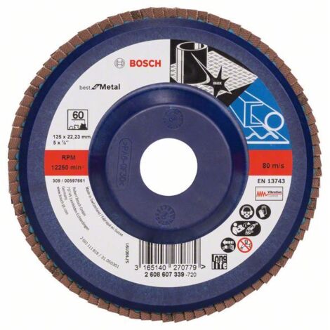 BOSCH 2608607339 PLATEAU À LAMELLES BOMBÉ DIAMÈTRE 125 MM GRAIN 60 (1/4)
