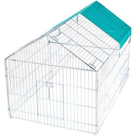 Enclos extérieur zingué pour petits animaux – Acier zingué – Dimensions 220 x 103 x 103 cm – Protection solaire avec bâche – Kerbl