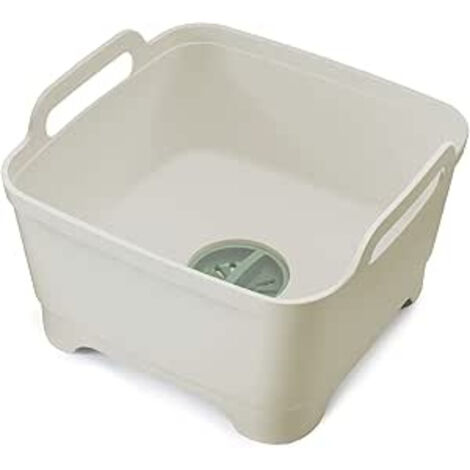 Wash&Drain™, Joseph Joseph, debac à vaisselle avec bouchon, drainage efficace, couvercle à tamis, poignée ergonomique, idéal pour la vaisselle, les ustensiles et plus, couleur Stone/Green. (1/4)
