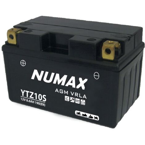 Numax – Batterie moto AGM YTZ10S 12V 8.6Ah 190A – Résistance aux vibrations – Faible autodécharge – Dimensions 150x86x94mm