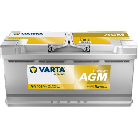 Varta – Batterie de voiture START-STOP AGM A4 12V 105Ah 950A – Longueur 393mm – Entretien sans – Performance optimale pour démarrage (1/3)