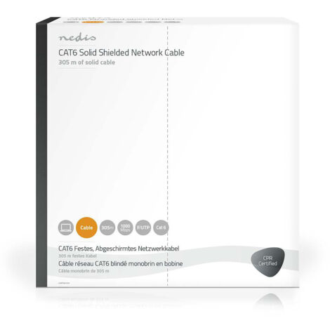 NEDIS RÉSEAU CÂBLE ROULEAU CAT6 SOLIDE F/UTP CUIVRE NU 305.0 M INTÉRIEUR ROND LSZH GRIS BOÎTE (1/4)