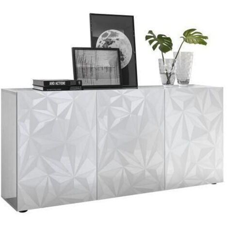 Les Tendances – Buffet 3 portes blanc laqué brillant – L 181 x P 42 x H 84 cm – Panneau de particules anti-rayure – Fabrication italienne (1/10)