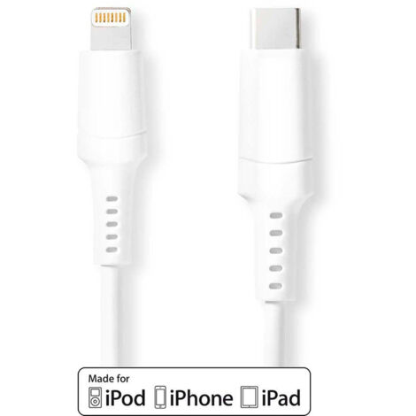 Cable lightning usb 20 apple lightning 8 broches usb c male 480 mbps nickele 200 m rond pvc blanc boite 46790 (1/4)