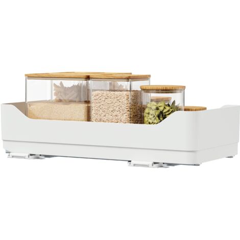 tesa Tiroir coulissant cuisine - Tiroir inférieur autocollant sans perçage pour placard - Tiroir télescopique ustensiles, rangement pratique, accès facile, robuste, installation simple (1/5)