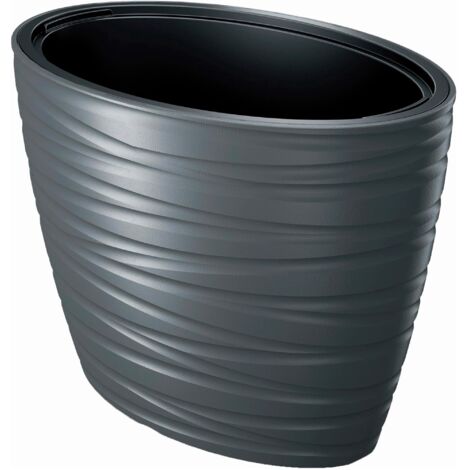 Pot ovale avec réservoir 56L Maze en plastique de couleur anthracite 58,5 (longueur) x 38,5 (largeur) x 42,3 (hauteur) cm (1/2)