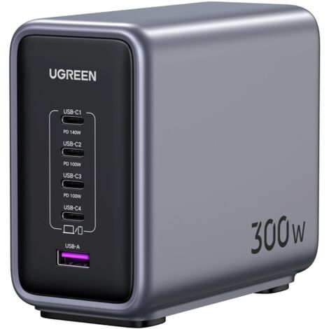 Station de charge de bureau UGREEN 300 W + câble secteur + câble USB C Gris anodisé (1/4)