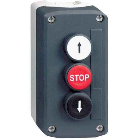 boite à bouton - harmony xal - 3 bouton poussoir - blanc, rouge et noir - schneider electric xald326 (1/2)