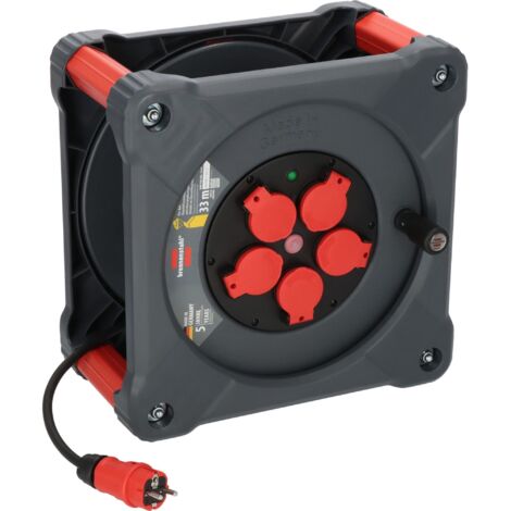 BRENNENSTUHL ENROULEUR DE CÂBLE PROFESSIONNEL POUR CHANTIER KA 3100 5 IP44 (CÂBLE H07RN-F 3G1,5 DE 33 M EN NOIR, 5 PRISES DE SÉC