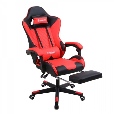 Chaise de jeu et de bureau herzberg avec repose pieds retractable rouge (1/4)