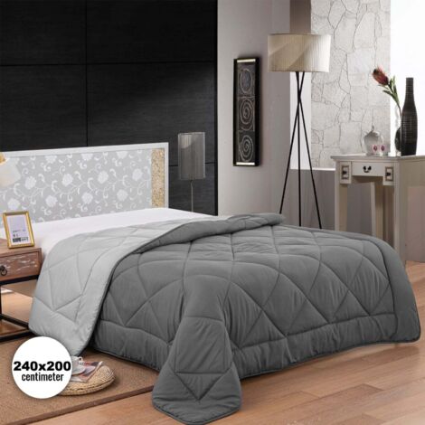 Herzberg hg 2420bco couette en microfibre bicolore - 240x200cm gris (1/5)