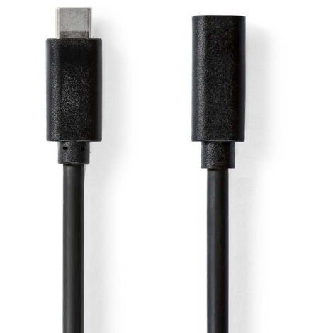 Cable usb usb 32 gen 1 usb c male usb c femelle 60 w 4k60hz 5 gbps nickele 100 m rond pvc noir etiquette (1/3)