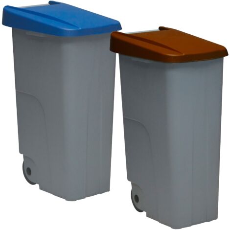 WELLHOME Lot de 2 Conteneurs Fermés 110L Bleu et Marron