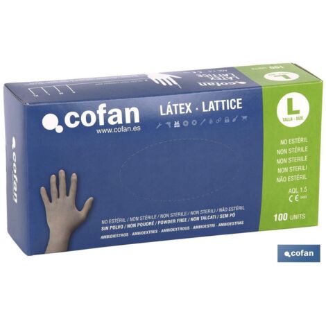 Gants latex cofan 100 pièces ambidextres sans poudre