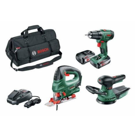 Pack 3 outils sans-fil 18V Bosch - Perceuse PSR 1800 LI-2 + scie sauteuse PST 18 + ponceuse excentrique 18V (Livré avec 2 batteries) (1/5)