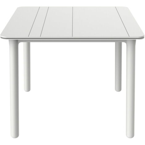 Garbar – Table carrée extérieure 90x90cm – Pied blanc – Polypropylène et fibre de verre – Résistante aux intempéries et UV – Pour 2 à 4 personnes