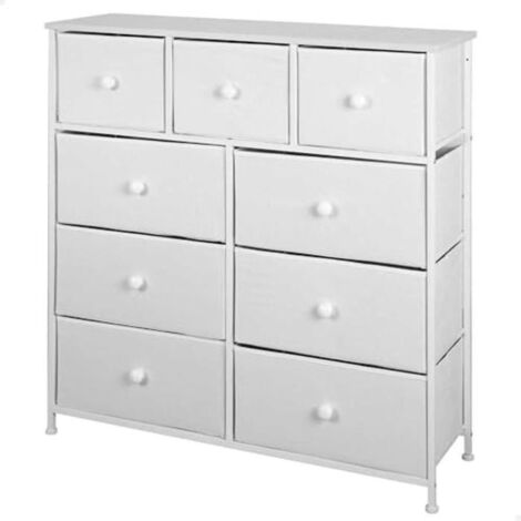 Commode - AKTIVE - 100x30x100 cm - Blanc - 9 tiroirs - Métal (1/2)