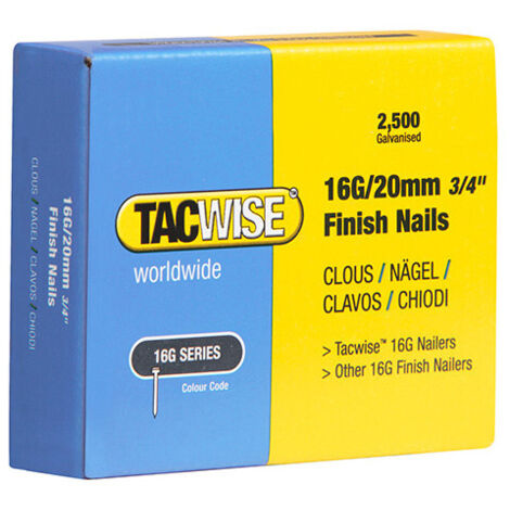 Boîte de 2500 clous de finition de type 16G L. 20 mm - TA-0665 - Tacwise