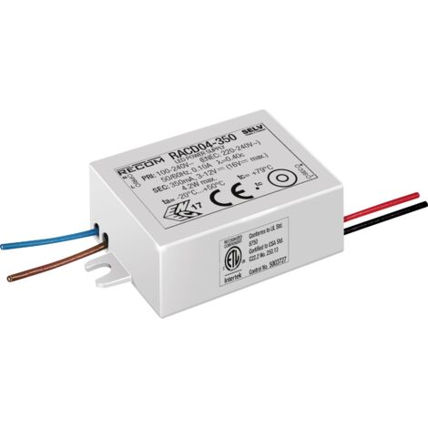 Driver LED 4.2 W 350 mA 3-12 V/DC – Transformateur compact pour installation professionnelle – Dimensions 21x27x38 mm – Recom (1/3)