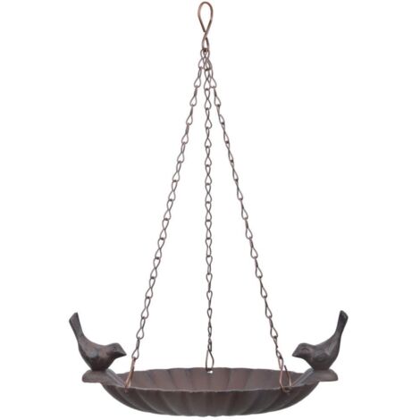 Esschert Design – Mangeoire à oiseaux suspendue en fonte – Dimensions 20,9x14,7cm – Chaîne de suspension incluse – Utilisation comme abreuvoir (1/4)