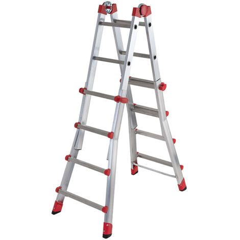 Hailo – Échelle télescopique multifonction 4x4 échelons 3,8m/4,7m – Stabilité renforcée – Réglage en hauteur échelon par échelon – Utilisable dans les escaliers (1/10)