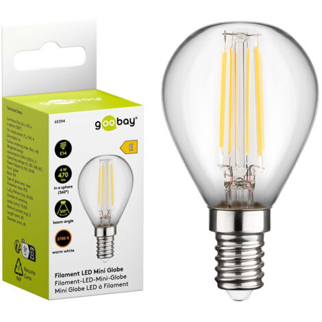 goobay Filament Mini Globe LED, 4 W - culot E14, blanc chaud, à lumière non variable (65394) (1/3)