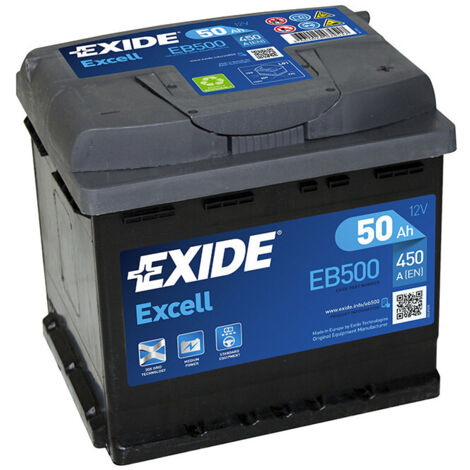 Batterie voiture 12V 50Ah 450A – Performance optimale pour systèmes Start & Stop – Dimensions 207x175x190mm – EB500 – Exide (1/3)