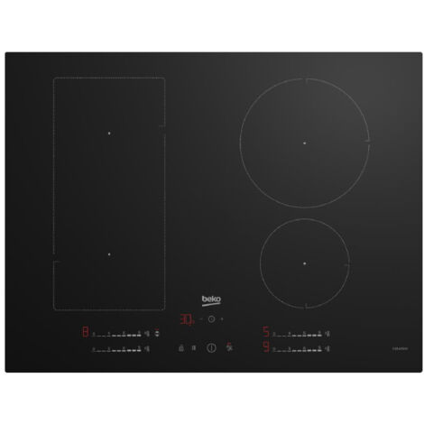 Beko – Table de cuisson à induction 70 cm HII74700UF – 4 foyers – Puissance 7400 W – Commande tactile – Verre noir – Zone modulaire (1/7)