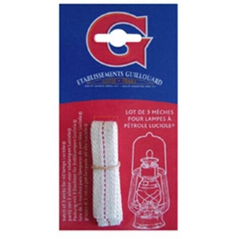 Lot de 3 mèches en coton pour lampes tempête – Éclairage uniforme avec pétrole lampant – Dimensions 15,2 cm x 3 cm x 1 cm – Fabriqué en France – Guillouard (1/2)