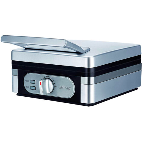 MPM MGO 13 Gaufrier professionnel pour 2 gaufres belges épaisses, plaques antiadhésives 1400W Argent (1/5)