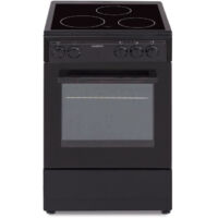 Oceanic – Cuisinière vitrocéramique noire 48L – 3 foyers (2x1200W, 1x1700W) – Four à convection naturelle 240°C – Classe énergétique A – Dimensions 50x86x54.7 cm