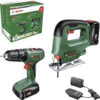 Bosch – Pack de 2 outils électroportatifs 18V – Perceuse-visseuse EasyImpact avec mandrin 13mm – Scie sauteuse EasySaw pour bois et métal