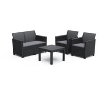 Keter – Canapé de jardin 4 places en résine tressée noire – Résistant aux intempéries – Confort optimal avec coussins inclus – Salon de jardin élégant
