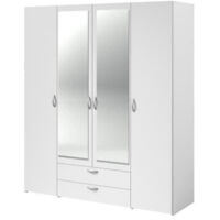 Les Tendances – Armoire blanche moderne 4 portes avec 2 miroirs – Dimensions 185x160x51 cm – Intérieur fonctionnel avec penderie et étagères
