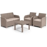 Allibert – Salon de jardin beige 4 places avec coussins – Résine injectée imitation rotin – Dossiers ergonomiques pour confort extérieur