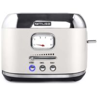 Grille-pain 2 fentes 1000W – Acier inoxydable crème – 6 niveaux de brunissement – Tiroir ramasse-miettes amovible – Muse