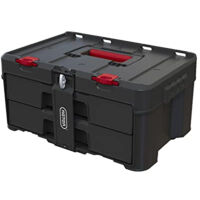Keter – Boîte à outils empilable en polycarbonate noir – 2 tiroirs avec séparateurs amovibles – Poignées ergonomiques – Rangement optimal pour outils