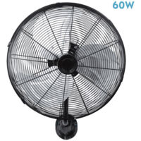 Fabrilamp – Ventilateur mural Arrecife noir 60W – Métal et aluminium – 3 vitesses réglables – Débit d'air 3490 m³/min – Installation murale