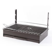 Le Marquier – Barbecue charbon portable 61x33 cm – Grille inox réglable 3 niveaux – Foyer horizontal avec tiroir à cendres – Acier peint époxy noir