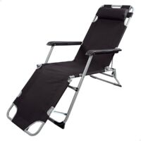 Tumbona plegable camping con cojín negro Aktive