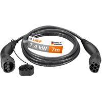 Type 2 Câble de Recharge, jusqu'à 7,4 kW, 7 m, noir, (5555934006) 32 A, monophasé, pour la recharge de voitures hybrides et électriques avec raccordement de Type 2. Longueur de câble 7 m