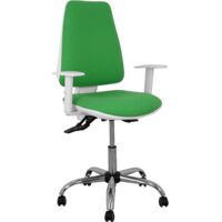 Modelo Elche blanca - Silla de oficina ergonómica con mecanismo asincro, regulable en altura y ruedas de parqué - Base cromada. Asiento y respaldo tapizados en tejido BALI color verde. Brazos blancos