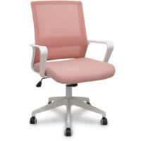 Silla Ergo535 blanca basculante respaldo malla rosa asiento tela rosa ruedas nailon