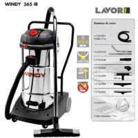 Lavor – Aspirateur sans sac sec et humide 3600 W – Capacité 65 L – Filtrage performant pour chantiers humides – Combiné